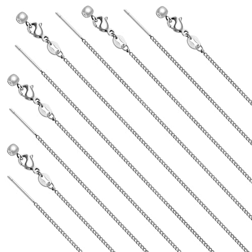 Crisjanggo 10 Pcs Silver Necklace Cable Chain Stainless Steel Chain for Jewelry Making Adjustable Charm Necklace Bulk 20 Inches with Lobster Clasps for Women - color: Re-Silver Cable