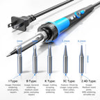 Soldering Iron Kit, 60W gun with Ceramic Heater, 9-in-1 solder kit tool, Adjustable Temperature 200 to 450℃, Iron Tips, wire, Solder Stand for Welding and Repairing - color: Blue