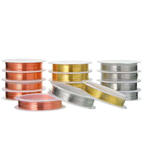 Mixweer 15 Pcs 5 Size Copper Wire 18 20 22 26 32 Gauge Tarnish Resistant Jewelry Wire for Jewelry Making 121 Yard Metal Beading Crafting, Rose Gold, Silver and Gold - color: Rose Gold, Silver and Gold