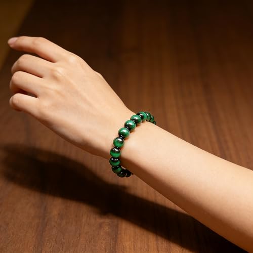 Handmade 8mm Beaded Bracelets For Men Protection Bracelet For Women Chakra Feng Shui Stretchy Handmade Lucky Money Stretchy Crystal Bracelets Best Gifts - color: Simulated Green Tiger