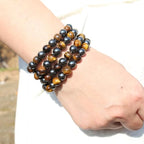 Natural Stone Beaded Necklace 8mm Tiger Eye Black Obsidian and Hematite Buddha bead lucky necklace 26 Inches, Black and Brown Men and women necklaces fift - color: Tiger eye stone with hematite