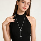 DAOCHONG Long Necklace S925 Sterling Silver Tassel Round Ball Necklace for Women,Snowflake Long Necklace Silver Jewelry Christmas New Year Holiday Gifts for Women Her (Chain adjustable) - style: Chain adjustable