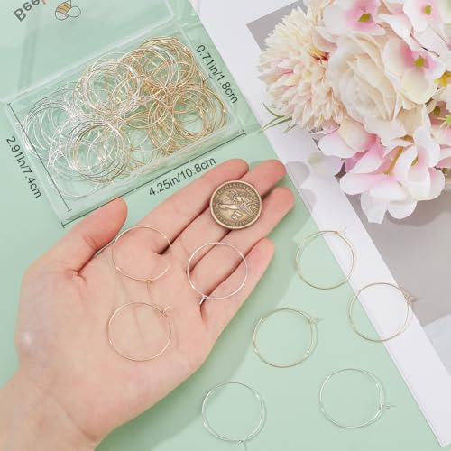 Beebeecraft 1 Box 100Pcs 316 Surgical Stainless Steel Wine Glass Charms Rings 30mm Round Hoop Earrings for Jewelry Making DIY Crafts (Gold, Silver) - color: Gold and Silver, size: 30mm