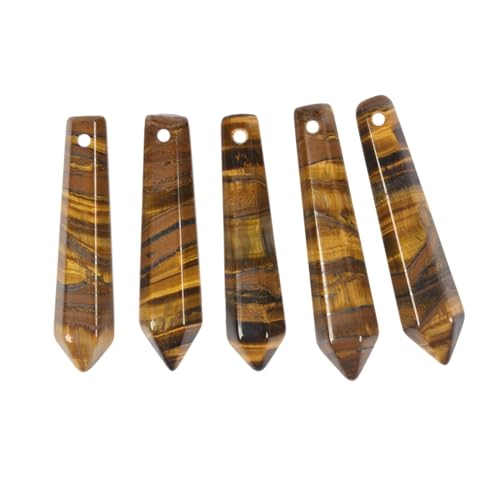 50mm Natural Iron Tiger Hexagonal Wand Jewelry Making Crystal Pointed Chakra Reiki Healing Beads 2mm Hole Drilled(Pack of 5) - color: Iron Tiger
