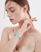 LALAPPLE Gold Plated Beaded Acrylic Bamboo Tube Bangle Bracelets for Women, Colorful Chunky Curved Tube With Gold Plated Pieces Beads Stretch Bracelet Friendship Summer Beach Jewelry - color: C-Sky Blue
