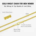 2.5mm/3mm/4mm Silver/Gold Stainless Steel Wheat Chain Necklace Jewelry for Men Women - size: 18 Inches, style: 4mm-Gold