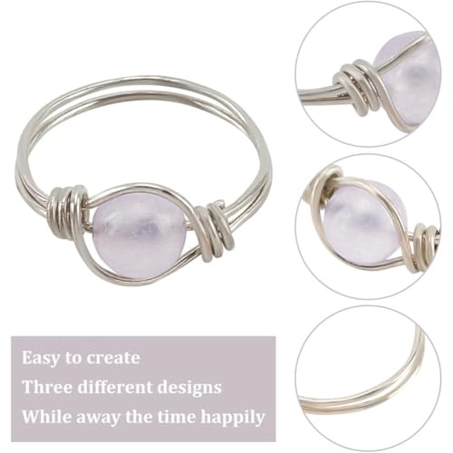 WEBBEDY Wire Wrapped Ring Making Kit, Jewelry Making Supplies Kit with 3-Color Jewelry Wire, Crystal Gemstone Beads, Mini Pliers Tools for Making 12 Sets Rings, 3 Styles Valentine's Day Unique Gift
