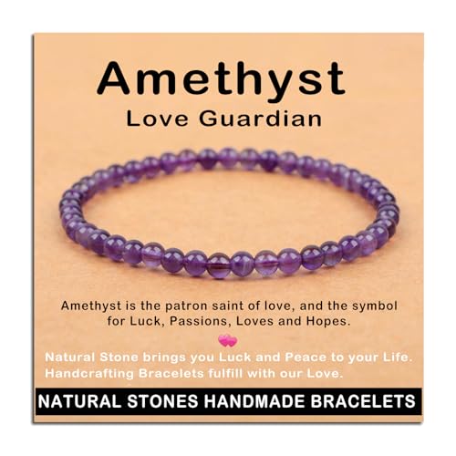 AD Beads Handmade Gemstone Stretch Elastic Bracelet Crystal Healing Reiki Nature's Beauty and Spiritual Essence Unisex - color: Amethyst (Love Guardian), size: 4mm