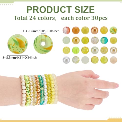 PH PandaHall 720pcs 8mm Yellow Glass Beads 24 Color Bracelet Beads Crystal Bead Baking Painted Glass Loose Bead for Fall Friendship Bracelet Earring Jewelry Making Christmas Tree Ornament - color: Yellow