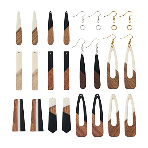 FASHEWELRY 16Pcs Teardrop Resin Wood Earrings Charms Long Drop Shape Wooden Earring Blanks Wooden Earrings Findings for Jewelry Making with 100Pcs Earring Hooks Jump Rings - color: 0Mixed Color-5 Shapes