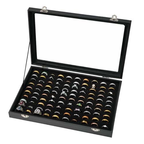 100 Slots Ring Display Case with Transparent Lid Ring Storage Box Rings Holder Case For Store Display Home Jewelry Display Rings Organizer Earring Holder Display Tray - color: 100 Slot Ring