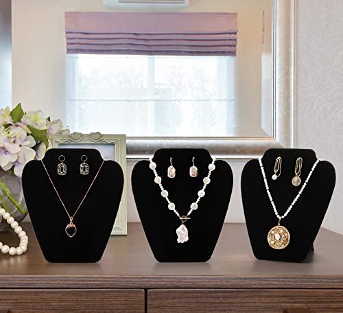 Foraineam 12 Pack Black Velvet Necklace Earring Display, Collapsible Jewelry Bust Stand Earring Necklace Chain and Pendant Easel Display Holder for Shows Business Home