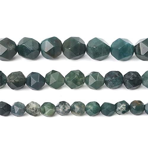 BEADIA Faceted Natural Moss Agate Stone Round Beads 10mm 36cm/Strand for Jewelry Making - color: Moss Agate, size: 10mm