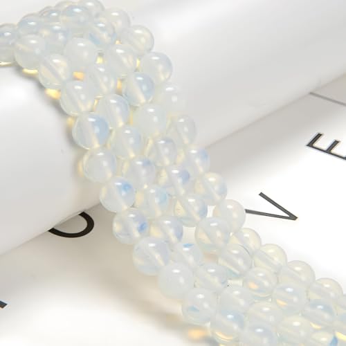 HAAMIIQII 6mm White Opalite Beads Round Gemstone Loose Beads for Jewelry Making 2 Strands (120-130pcs) - color: White Opalite, size: 6mm (120-130pcs)