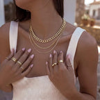 Tewiky Layered Necklaces for Women Non Tarnish- Chunky 14k Gold Plated Herringbone/Snake/Rope/Box/Cuban Link Chain for Women Waterproof Layering Stack Choker Necklace Trendy Dainty Tarnish Free Jewelry Set - color: 3 Chunky cuban/box-Gold