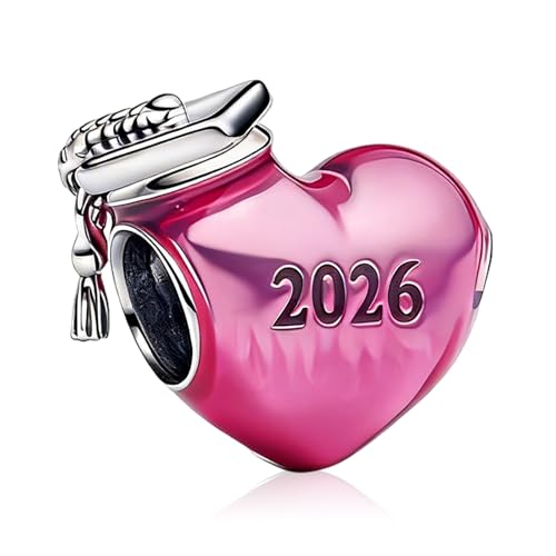 Mothers Day Birthday Number Love Family Friendship Graduation Auntie Grandma Dad Mom Charms for Pandora Bracelets Necklaces, Gifts Women, for Anniversary Valentines Christmas - style: Class of 2026 Graduation Pink Heart Charm
