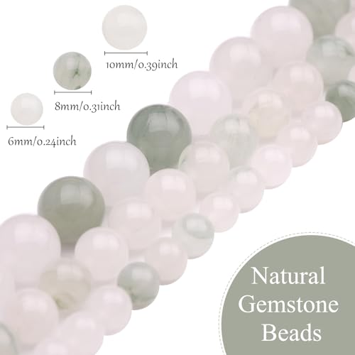 6mm Natural Stone Beads 65pcs White Jade Jasper Polished Round Smooth Crystal Loose Gemstone Beads for Jewelry Making DIY Bracelet Necklace Earring Crafts Supplies - color: White Jade 6mm-65pcs