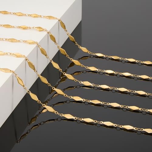 KYUNHOO 4 Meters Long Gold Plated Chain for Jewelry Making Solid Rhombic DIY Jewelry Stainless Steel Bulk Chain on Spool for Crafting Finding Supplies - color: Rhombic Gold