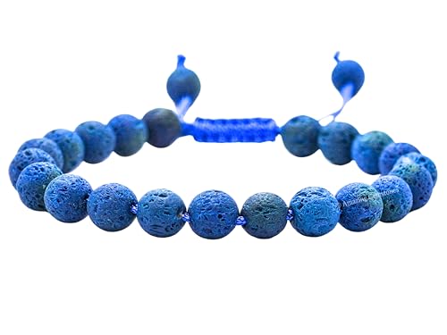 Amazing Gemstone Blue Lava Bracelet for Women Men's Gifts - Protection Healing Crystal Bracelet - 8mm Gemstone Beaded Adjustable Bracelet Pulseras Para Hombres Mujer Stocking Stuffers - color: Blue Lava