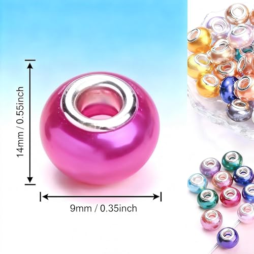 PIPITREE 100PCS Acrylic Beads 9 * 14mm Focal Beads for Pens Acrylic Flat Bulk Bead Imitation Pearl Mixed Color 6mm Large Hole Bead for Keychains Beadable Pens DIY Crafts Jewelry Making & Gift Giving - color: Imitation Pearl