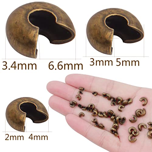 Aylifu 600pcs 3 Sizes Crimp Bead Knot Covers Metal Half Round Open Crimp Beads Covers for DIY Jewelry Making Bead Chain Positioning, Antique Bronze - color: Bronze(0.12/0.15/0.19inch)