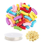 Spritewelry 42pcs Chunky Tube Beads for Bracelets Making Acrylic Curved Tube Bamboo Beads Noodle Spacer Beads Imitation Gemstone for Trendy DIY Bracelet Making Keychain Wristlet Tube Beads - color: Mixed Color-2