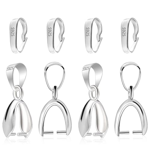 Pendant Clasp, 8Pcs 925 Sterling Silver Bails for Jewelry Making, Slider Necklace Pendant Connectors Charms Pinch Clip Pendant Clasp with Open Loop, Sterling Silver Jewelry Findings Making Supplies - color: 8PcsB