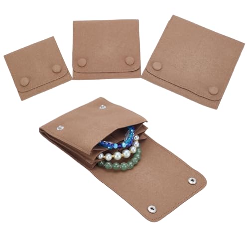 arricraft 3 Pcs Microfiber Jewelry Rolls Bags, 3 sizes Square Portable Travel Wrist Watch Pouches Bag Case with Snap Button Organizer for Bracelet Rings Necklace for Traveling Gifting, Khaki Color - color: Khaki Color
