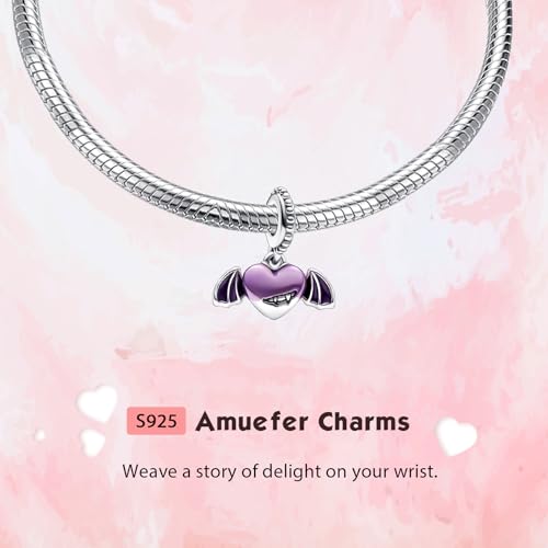 S925 Bead Dangle Charms for Bracelets Necklaces, Compatible with Pandora, Jewelry Making - style: Bat Charms Purple