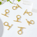 Beebeecraft 15 Sets 18K Gold Plated Toggle Jewelry Clasps Connectors Round Ring Toggle T Bar Clasps Sets for Necklace Bracelet Earring Making, 15x12mm - color: #2 15 sets