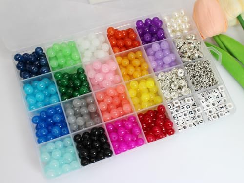 1000pcs 8MM Glass Bead Sets for Jewelry Making Kit Bracelets Beads Supplies,Imitative Jade Beads Crystal Spacer Beads Bracelet Loose Bead Sets for Jewelry Making DIY Crafts - size: 8mm Mixed Set