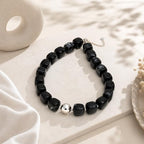 Mchic Colorful Beaded Choker Necklace for Women: Boho Large Square Acrylic Beaded Necklace Stainless Steel Adjustable Surfer Beach Strand Necklaces Summer Handmade Jewelry Gift for Women - color: Black-Silver