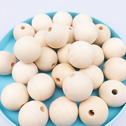 100Pcs 20mm Unfinished Wood Beads Round Wooden Spacer Beads Natural Wood Loose Beads - size: 20