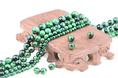 Bymitel 90 pcs Round Loose Stone Beads Gemstone Spacers for Charm DIY Jewelry Making 15.5" per Strand 4mm (Green Tiger's Eye, 4mm) - color: Green Tiger's Eye, size: 4mm