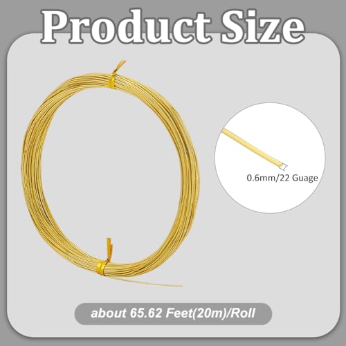 BENECREAT 65.6 Feet 23 Gauge(0.6mm) Brass Craft Jewelry Wire Gold Artistic Beading Wire Tarnish Resistant Copper Wire for Jewelry Beading Craft Making Ring Earrings DIY - size: 23 Gauge