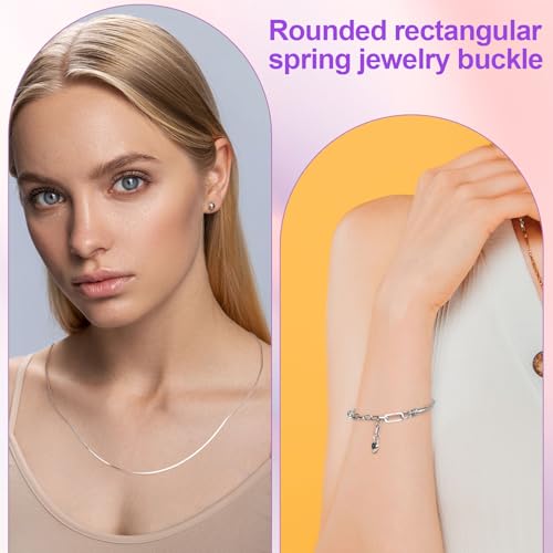 Pndeyo 2pcs 925 Sterling Silver Jewelry Clasps, Hypoallergenic Necklace Enhancer Shortener, Spring Bail Clasp Rings Connector Clips for Bracelet Anklet Jewelry Making- Silver