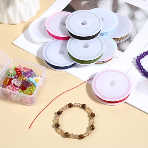 10 Rolls Nylon String for Bracelets 0.8mm, Chinese Knotting Cord, Nylon Strings for Jewelry Making, Colorful String, Colored Strings Beading Cord for Braided Ropes, Jewelry Making (10 Colors)