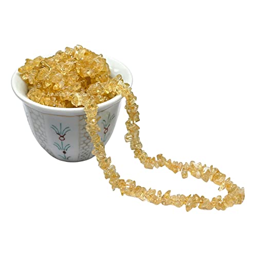Citrine Pre Drilled Crystal Crushed Chips Beads for Bracelets Making, DIY Handmade Natural Healing Crystals (25 Inch Strand) - color: Citrine