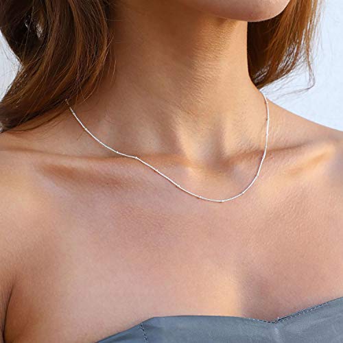 MEVECCO Dainty Gold Chain Choker Necklace 14K Gold Plated Handmade Boho Cute Tiny Beaded Link Choker Necklace Delicate Simple Minimalist Choker Necklace for Women - style: Silver Satellite Bead