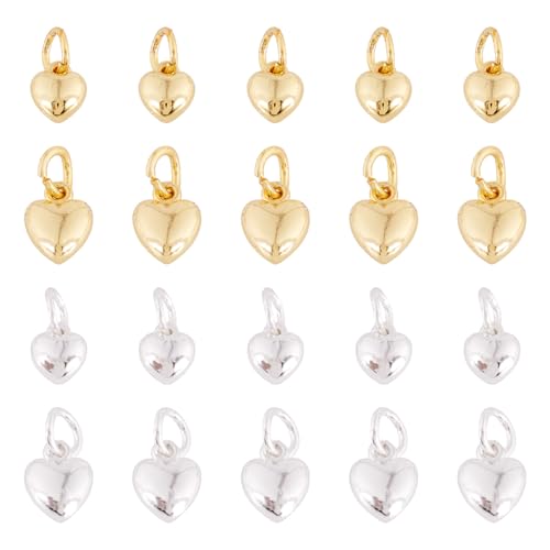 FASHEWELRY Real 18K Gold Plated Heart Charms Platinum Brass Pendants with Loop for Bracelets Necklace DIY Jewelry Making, Wedding, Mother's Day Festival Gifts - color: Golden & Silver