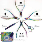 The Beadsmith 6-Piece Chroma Set - Jewelry-Making Tools Kit, Rainbow Titanium Finish, Includes 4 Pliers w/Tweezers and Scissors, Matching Case Included