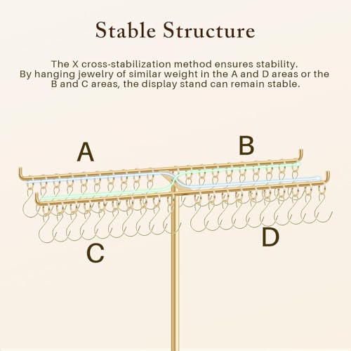 OAOLEER Bracelet Holder Organizer,2 Tier Jewelry Stands and Displays with 40 Movable Hooks Gold Bracelet Stand Jewelry Rack for Necklaces Bangles - size: Two Tier-Gold