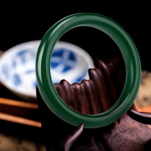 Landical 2.4'' Natural Jade Bracelet for Women Jade Bangle Bracelets with Box Good Luck Bangle Jewelry Gift for Mother - color: Dark Green