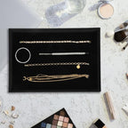 Velvet Jewelry Trays 4 Pcs Black Stackable Jewelry Organizer Trays for Earring Necklace Bracelet Ring Jewelries Storage Display Case - color: Black-4pcs
