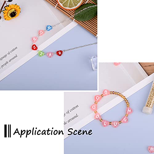 Cheriswelry 100pcs Pink Heart Letter Beads Transparent Acrylic Alphabet Crystal Beads Horizontal Hole Pony Loose Spacer 10.5x11.5mm for DIY Earring Bracelet Necklace Jewelry Making - color: Pink-Heart