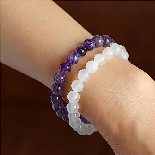 3 PCS Healing Crystal Bracelets for Women 8mm Natural Stone Beaded Stretch Bracelet Amethyst Jewelry Gifts - color: 01 8mm Rose Quartz