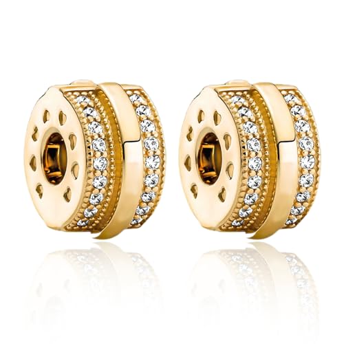 Clip Stopper Spacer Charms for Bracelets Necklaces, Compatible with Pandora,Jewery Mking DIY - style: Sparkling Pavé Lines Clip 14K Gold Plated