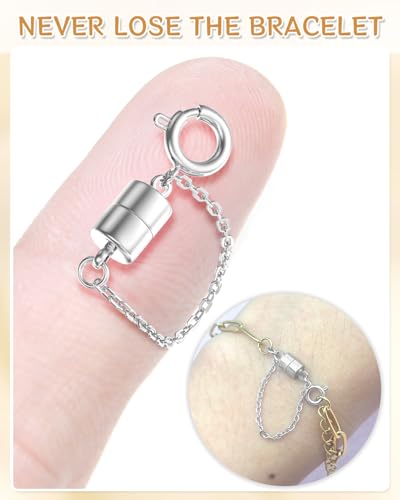 MKCYD 8Pcs Magnetic Bracelet Clasps and Closures with Safety Chain Never Fall Silver Bracelet Extender Converter Magnetic Clasps for Women - color: 8Pcs Silver