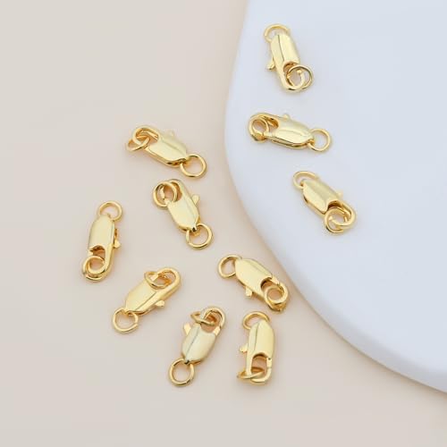 10Pcs 18k Gold Lobster Clasps for Jewelry Making - Lobster Claw Clasp Filled with Closed Jump, Jewelry Clasp, Bracelet Clasps and Closures, Lobster Claw Clasps with Jump Rings for DIY Necklace Bracele