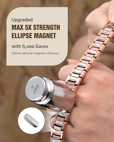 Jecanori Pure Copper Bracelet for Men, 5X Strength Magnetic Bracelets for Men with 5,000 Gauss Ellipses Magnets & Premium Butterfly Clasp - style: Smooth